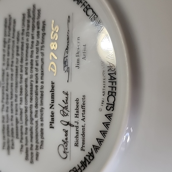 1991 ARTAFFECTS COLLECTOR PLATE  TRAIN PHOTO  PLATE # D7855 - Picture 7 of 8